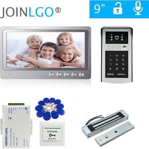 Free Shipping 9" LCD Screen Video Door Phone Intercom Kit Outdoor RFID Code Keypad Doorbell Camera 180kg Electric Magnetic Lock