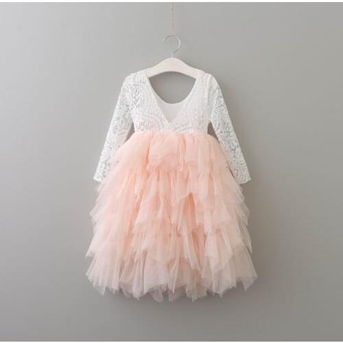 Retail Teenager Girls Maxi Long Cake Lace Dress for New Year Kids Fluffy Wedding Dress Flower Girls Princess Party Costume