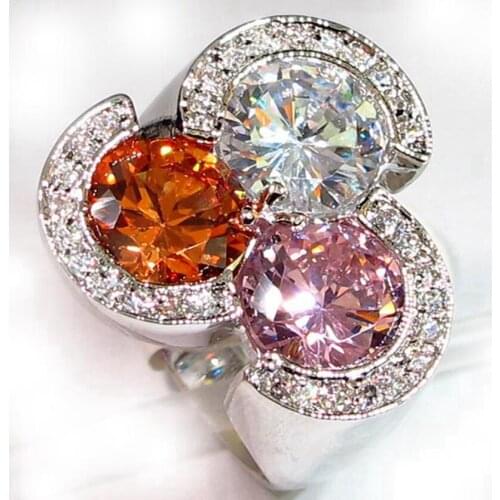 Fleure Esme christmas Wedding rings for women gifts dropshipping champagne Pink White Cubic Zirconia Rhodium Plated R369 size 8