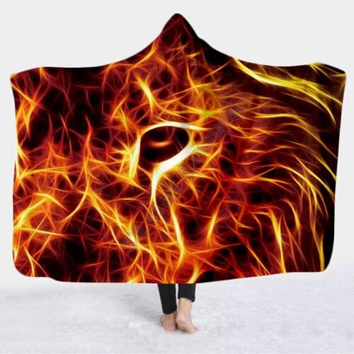 Flame Wolf 3d printed Hooded Blanket Adult child Sherpa Fleece Wearable Blanket Halloween
