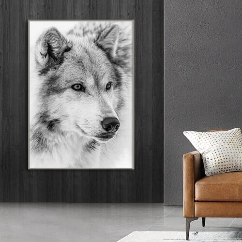 Wild Animal Prairie Wolf Canvas Painting Black And White Cool Wolf Poster Modern Minimalist Wall Pictures For Living Room Decor