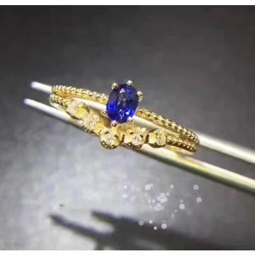 Blue sapphire ring Free shipping Natural real blue sapphire 925 sterling silver 4*5mm gemstone Fine jewelry