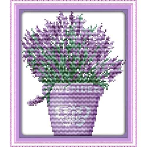 Lavender Plants Counted Cross Stitch Patterns Kits Printed 11CT 14CT Embroidered Paintings Needlework Sets DIY Crafts Home Decor
