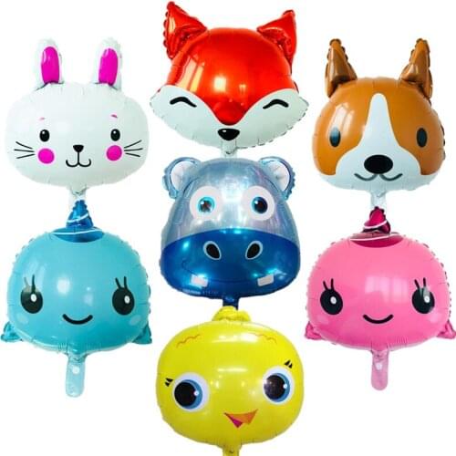 Cute 18 Inch Cartoon Animals Head Foil Balloon Fox Dolphin Rabbit Puppy Dog Globos Birthday Party Decoration Baby Kids Toy