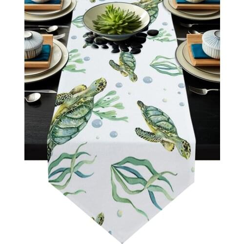 Marine Life Sea Turtle Coral Table Runner Kitchen Decor Tablecloth Placemat Christmas Decor for Home Table Wedding Table Runner