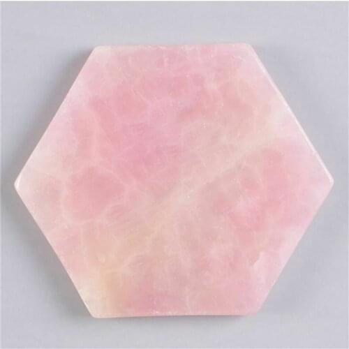 Natural crystal gemstone crafts rose quartz coaster hexagonal slice healing stone decoration for home decoration