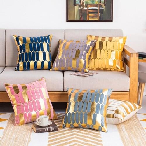 45*45 Nordic Bronzing Stripe Velvet Fabric Living Room Decorative Throw Cushion Cover Pillowcase Home Decor Pillowcover 40794