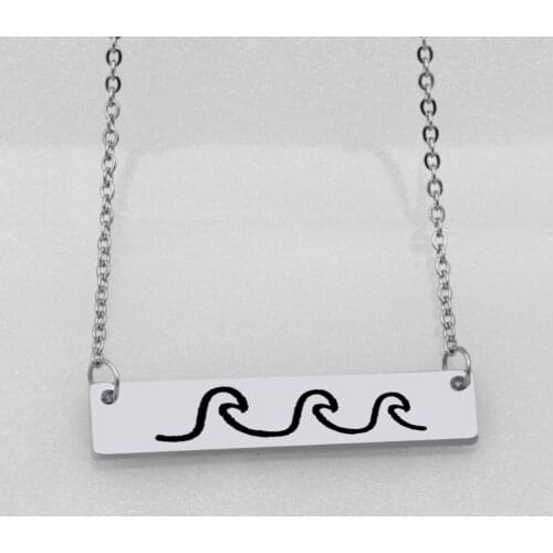 New fashion Sea beach gift Wave logo Personality pendant with name or ABC on back stainless steel jewelry N499