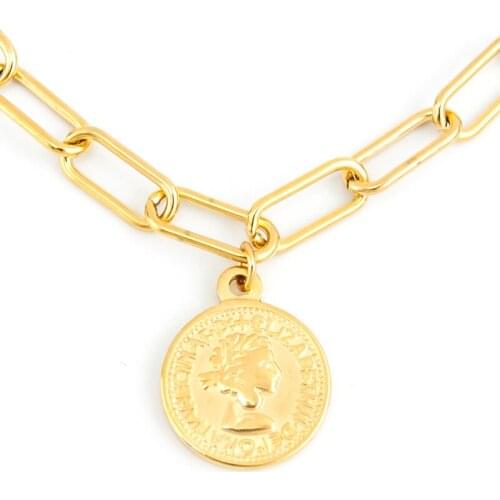 Stainless steel coin necklace Medal pendant necklace Long O Choker collare vintage Bohemian jewelry Collar de mujer