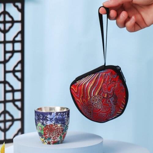 Silver Teacup Handmade Gilt Silver Teacup Ceramic Kung Fu Tea Set Enamel Color Single Cup of Tea Mug Ceremonial Cup Ceramic Mug