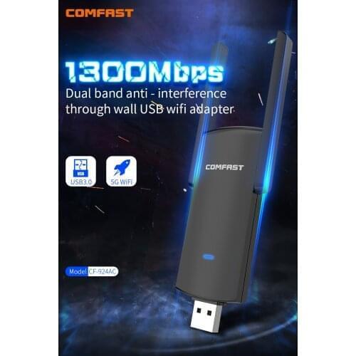 Wifi Network Card COMFAST USB Wifi Adapter CF-924AC 1300Mbps Gigabit 2.4/5.8GHz Dual Band Wireless Wifi Dongle Receiver 2pcs