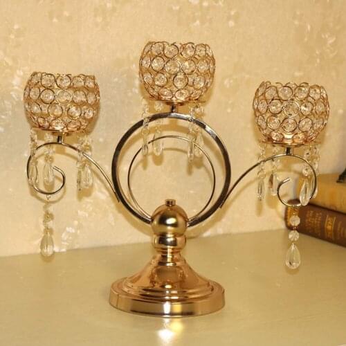 Wedding Decoration Dining Table Centerpieces Gold Votive Crystal Candle Holder 3 Arms Candelabra Candelabrum