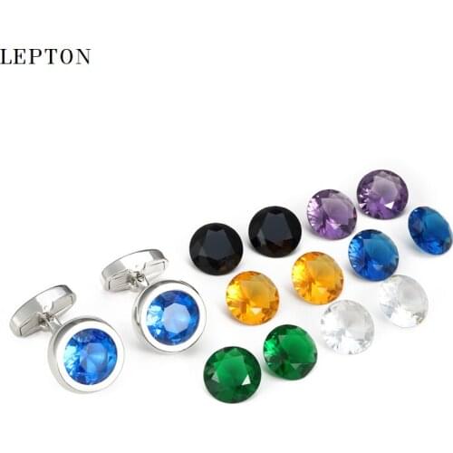 High Quality Glass Cufflinks for Mens Lepton Round Crystal Cuff links Man Shirt Cuffs CuffLink Brand Jewelry Drop Shipping