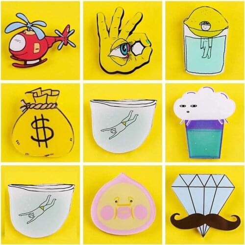 Cartoon Brooch Rainbow Heart Moustache Acrylic Brooch Pin Badge Decorative Jewelry Hippie Unicorn Money Brooches For Women Gift