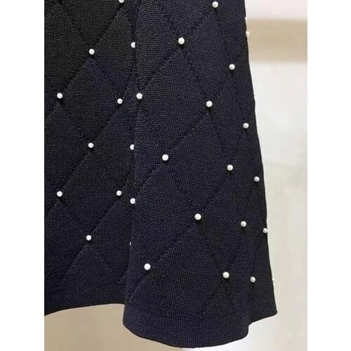 2021 Spring and Summer New High-waist A-line Skirt Women Beaded Knitted Mini Skirt