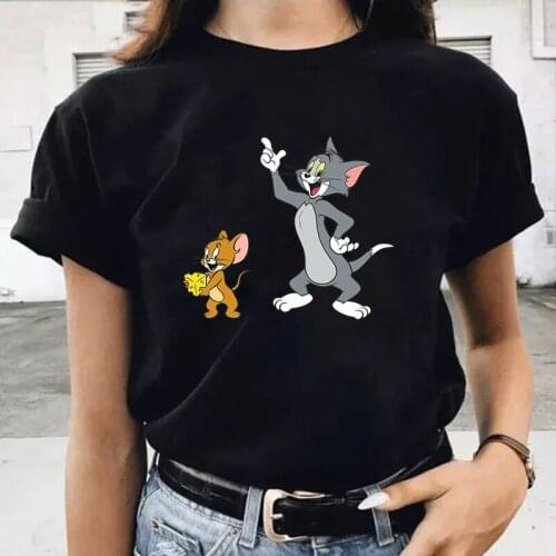 Womens Clothing Summer 2021 Korean Fashion T-shirts Kawaii Ladies Cartoon Graphics Top Tees Vintage Female Cool Kpop Streetwear