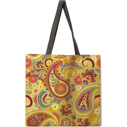 Geometric colorful flower print tote bag ladies casual tote bag outdoor beach bag fashion shopping bag lady shoulder bag
