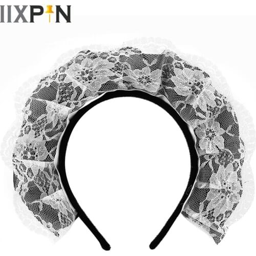Womens Hair Hoop Anime Maid Cosplay Headband Girls Kawaii Lace Flower Headwear Cute Role Play Costume Hair Accessory White