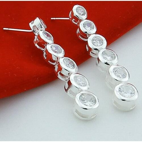 Luxury Brand New 925 Sterling Silver Round Shape Stud Earrings Clear CZ Women Earrings For Wedding Jewelry Accessories