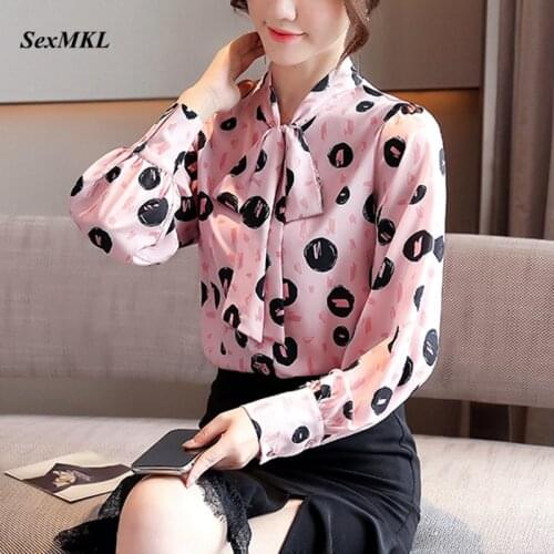 Women Long Sleeve Chiffon Blouses 2020 Autumn Winter Korean Style Fashion Office Blouse Elegant Printed Slim Ladies Tops Shirts