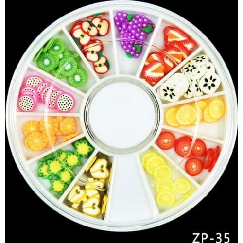 1wheel Mix Colors Fashion 12 different shapes 3D Polymer Clay Tiny Fruit slices Wheel Nail Art DIY Designs Wheel Nail Art