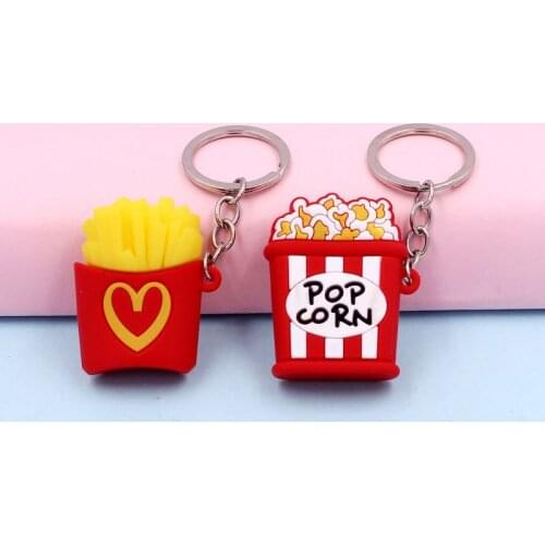 1Pc Creative Fries Popcorn Heart Keychain Pendant Student Female Bag Hanging Ornaments Cute Keychains Key Rings K28