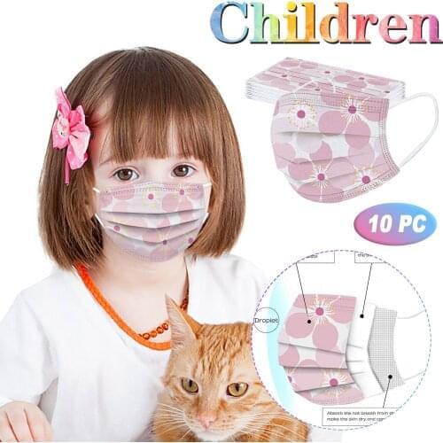 10PCS Kids Disposable Face Boys Girls Cartoon Printed Three-Layer Breathable mascarilla Monder Scarf Halloween Cosplay MasK