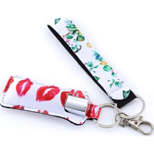12Pcs Chapstick Holders With 12Pcs Keychains Neoprene Lipstick Protective Cases Cover Portable Balm Holders With Wristlet Lanyar