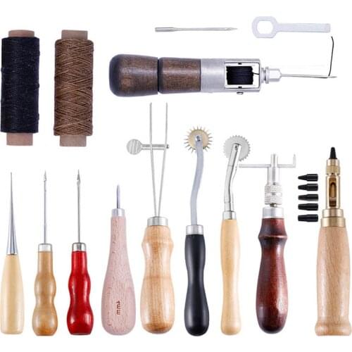 12 Pcs/lot Leather Craft Punch Tools Kit Stitching Carving Working Sewing Saddle Groover DIY Leather Sewing Set PGGJ-77