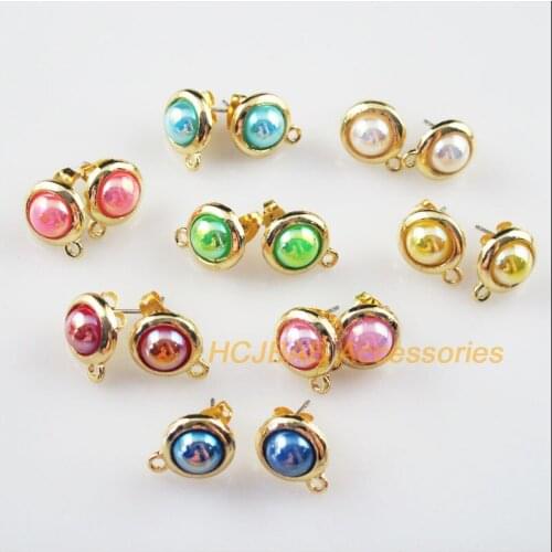 16 New Round Mixed Crylic Findings Wire Earrings Hooks Gold Color 11.5x14.5mm