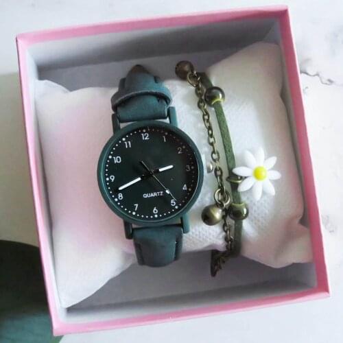 2PCS /Set Fashion Daisy Bracelet Women Wristwatch Casual Ladies Dress Sports Bangle Quartz Clock Ladies Wrist Watches Relogio