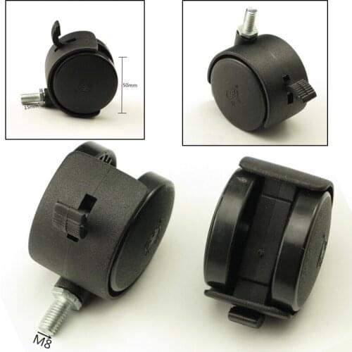 4PCS Black Plastic Swivel Casters Office Sofa Chair Furniture 2'' Universal Brake Wheels with M8 Screws For Hardware Equipments
