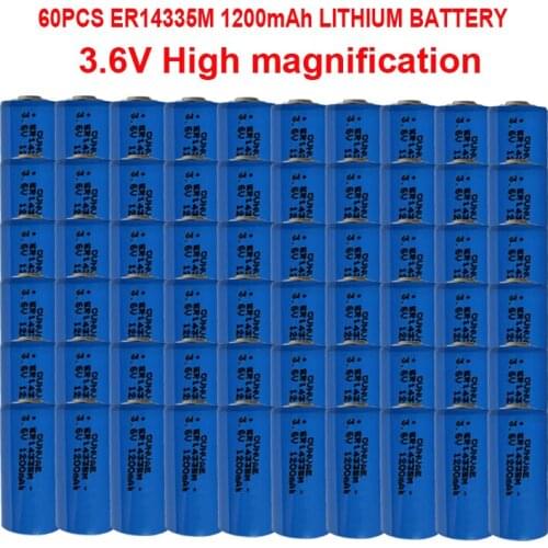 60PCS 3.6V ER14335M 14335 2/3AA LiSOCL2 Lithium battery 2/3 AA PCL dry primary cell 1200mah gas meter replace TL-4955