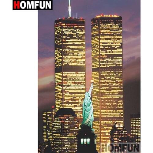 HOMFUN Full Square/Round Drill 5D DIY Diamond Painting "Tall building night" Embroidery Cross Stitch 5D Home Decor Gift A30095