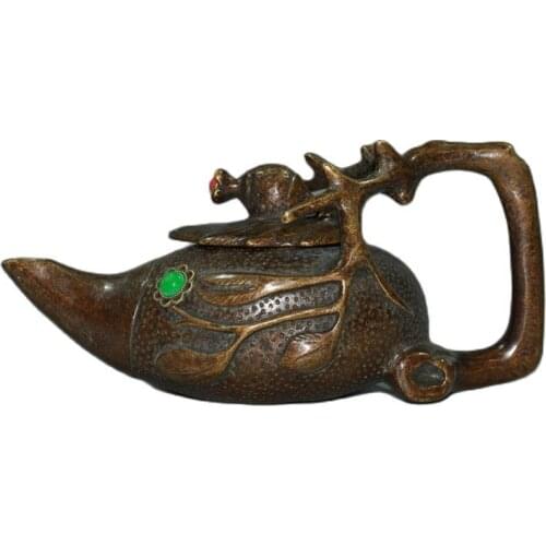 Antique Brass inlaid gem pomegranate wine pot ornaments for China second hand collection