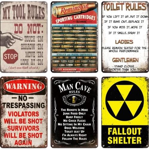 FALLOUT SHELTER CAUTION BIOHAZARD Metal Tin Sign FAMILY TOOL TOILET RULERS Retro Vintage Sign Wall Decor Door signs