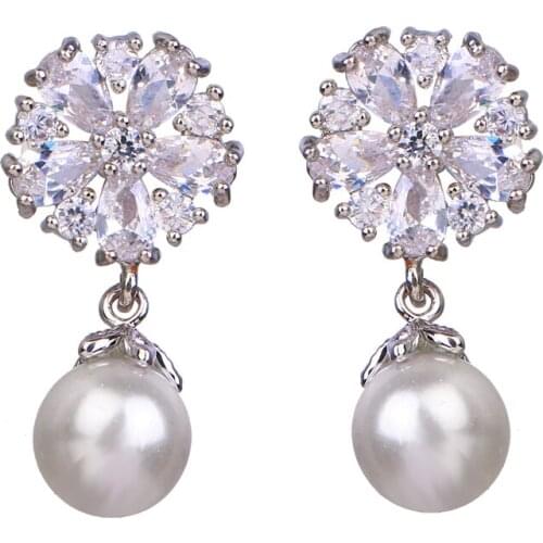 Bettyue Brand Florid Charm AAA Cubic Zircon White Gold Color Pearl Jewelry Earrings For Woman Lover Elegance Wedding Party Gift