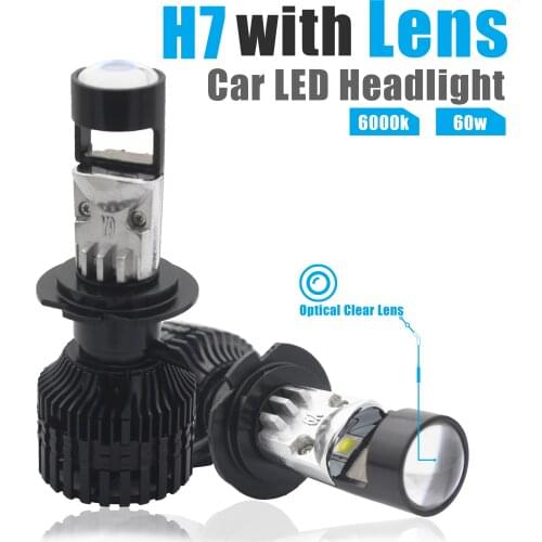 H7 Led CanBus With Lens Bulb H11 Led Fog Light 6000K 12V No Error Message 9005 Hb3 9006 Hb4 60W 10000Lm