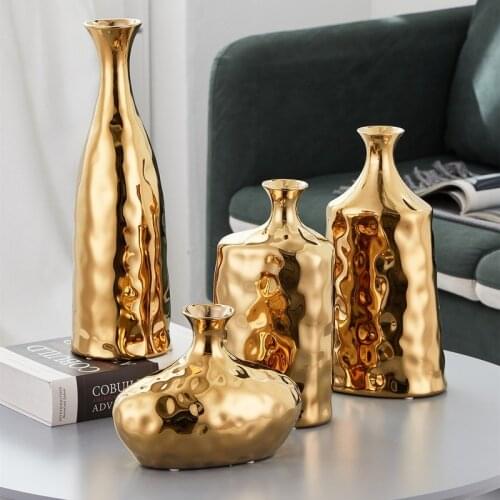 European-style Ceramic Vase Electroplating Golden Flower Arrangement Container Living Room Countertop Flower Vase Home Ornaments