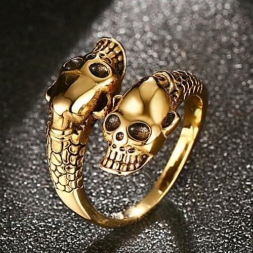 Skull Heads Rings Men Women Gothic Punk Stainless Steel Snake Ring Open Adjustable Finger Jewlery Ring