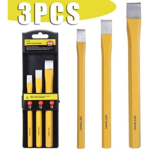 3 pcs/set Solid Steel Flat Cold Chisel Wood Carving Hammer Woodworking Chisels Set 3/8'' 1/2'' 5/8'' For DIY Hand Tools