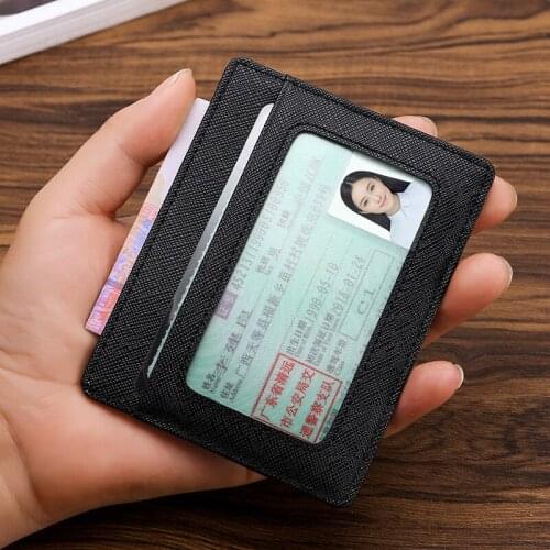 Leather Ultra-thin ID Card Case Portable Bus Card ID Card Bank Credit Card Holder Men and Women ID Leather Card Case