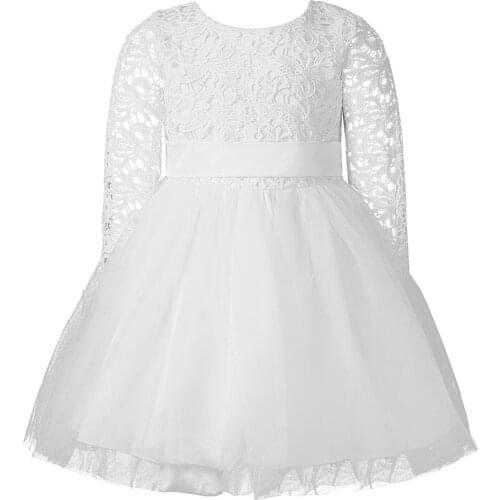 Newborn Baby Girl Long Sleeve Lace Flower Girl Dresses For Weddings Toddler Girl Princess Dress Formal Pageant Party Tutu Dress