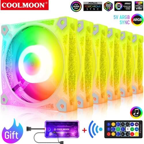 COOLMOON RGB Cooling Fan Quiet Speed Adjust PC CPU Gamer Cabinet Cooler With IR Remote heatsink Computer PC Case 6PIN 120mm Fans