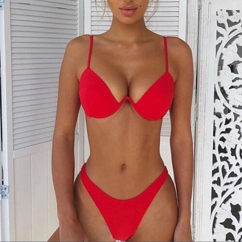 Hot Sale Women Push-up Bandage Bikini Solid Color Swimsuit Low Waist Triangle Swimwear Sexy Bathing Suit Maillot De Bain Femme