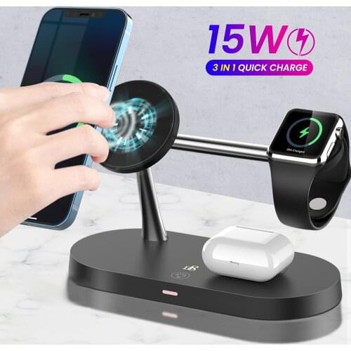 D8 3 In 1 Magnetic Wireless Charger 15W Fast Charging Station For iPhone Charger For iPhone 12 Series Apple Watch Airpods Pro
