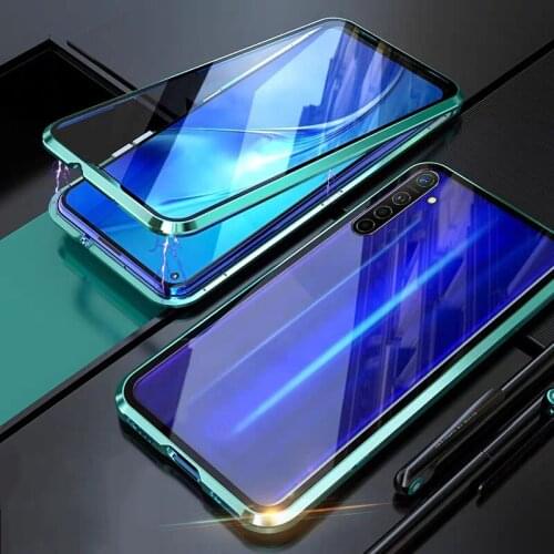 Magnetic Metal Case for Realme Xt X2 6 5 Pro Coque Double Side Tempered Glass Cover Cases For Realme 6 6i 5 X2 Pro Xt X50 Fundas