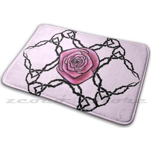 Thorny Rose Ornament-Pink Carpet Rug Non-Slip Water Absorb Door Mat Rose Roses Flower Flowers Floral Thorn Thorns Thorny Pink