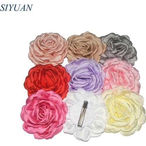 3pcs/lot Metal Alligator Clip With Newest Fabric Satin Peony Flower Princess Hairpin Headwear Accessories FC132