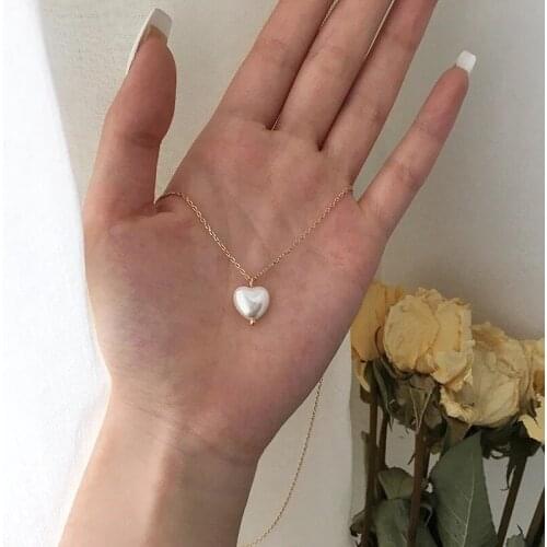 Fashion 925 Sterling Silver Pearl Heart Pearl Charm Necklace Pendant Christmas Jewelry For Women Wedding Choker dz539